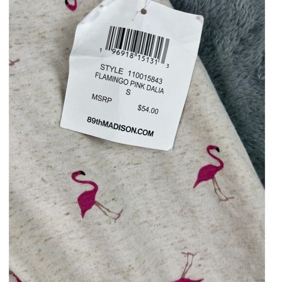 89th + Madison Women's Top S Pink Flamingo Print Puff Sleeve NWT - Picture 4 of 10